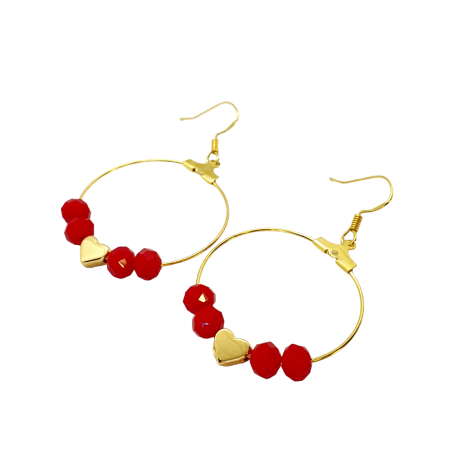 earrings round beads and gold heart